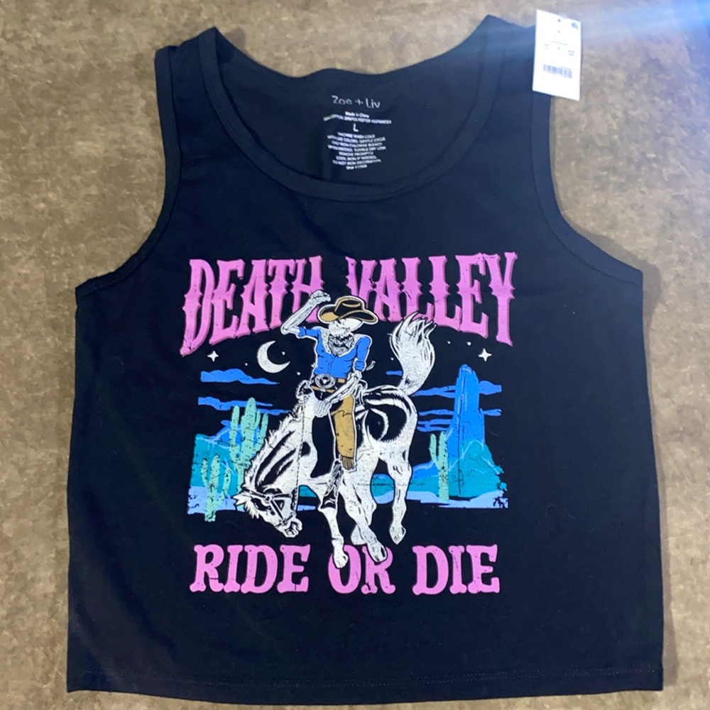 NWT Zoe + Liv Death Valley Ride Or Die Graphic Tank - Cropped fit - Size L